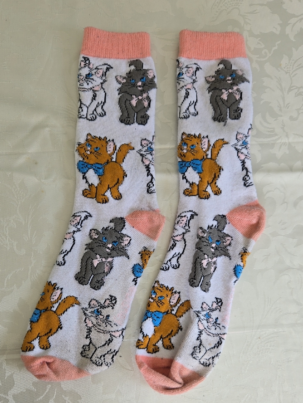 The Aristocats Disney Cute Cartoon Cat Crew Socks in White and Pink